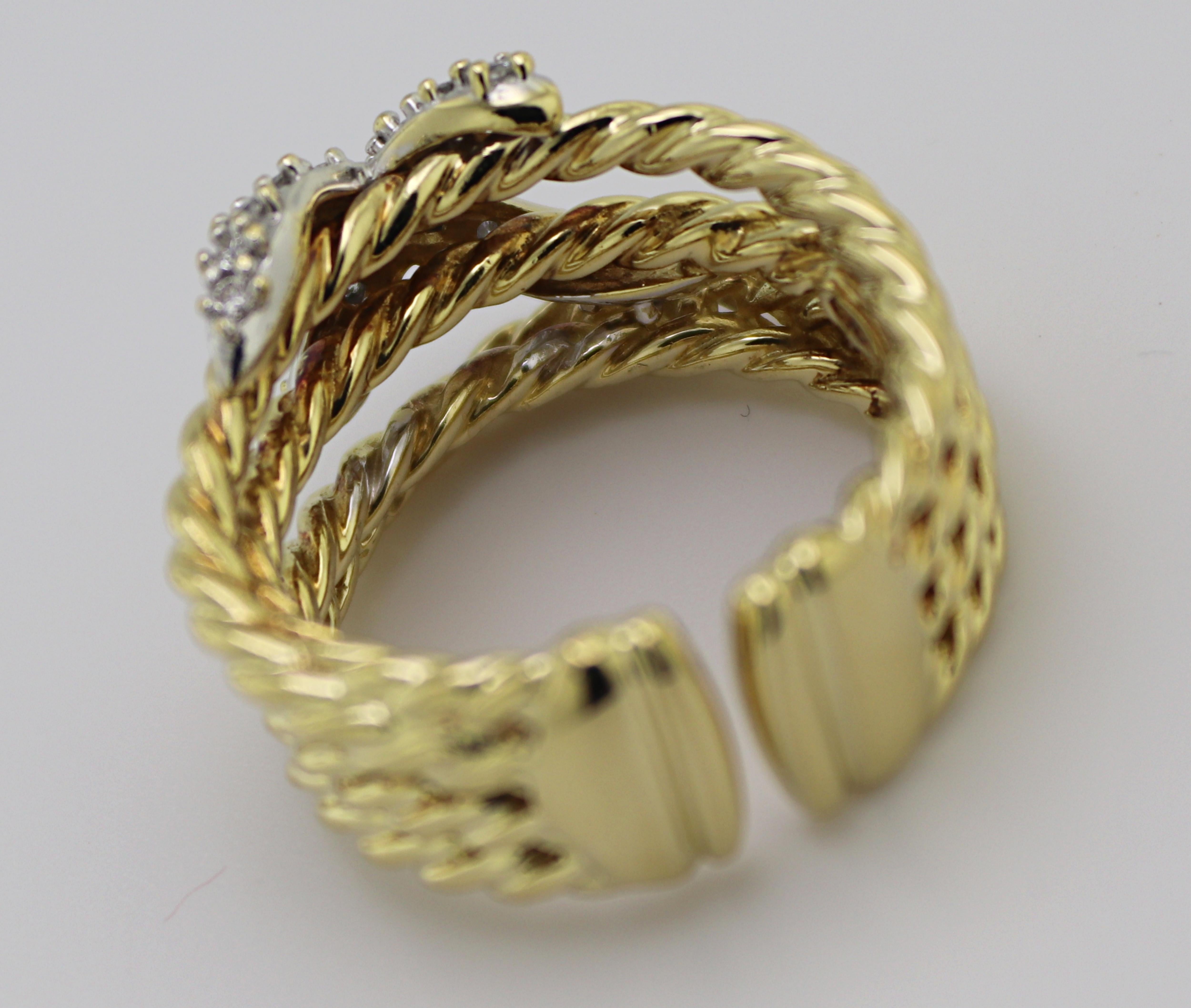 Round Cut David Yurman Diamond Gold “X” Cross Over Band Ring For Sale