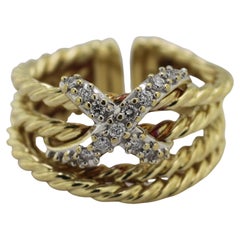 David Yurman Diamond Gold “X” Cross Over Band Ring