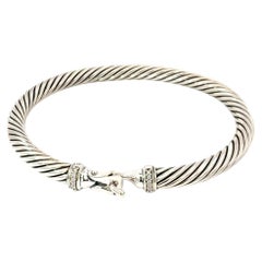 David Yurman Diamond Hook Cuff Bracelet Size M 5 mm Sterling Silver Estate