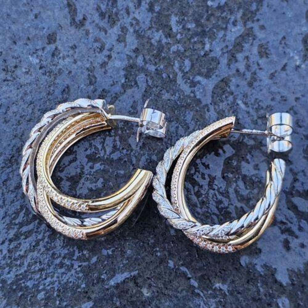 Taglio rotondo David Yurman Orecchini a cerchio con diamanti Pave Flex Shrimp 3 Row 18k Rose White 7500 in vendita