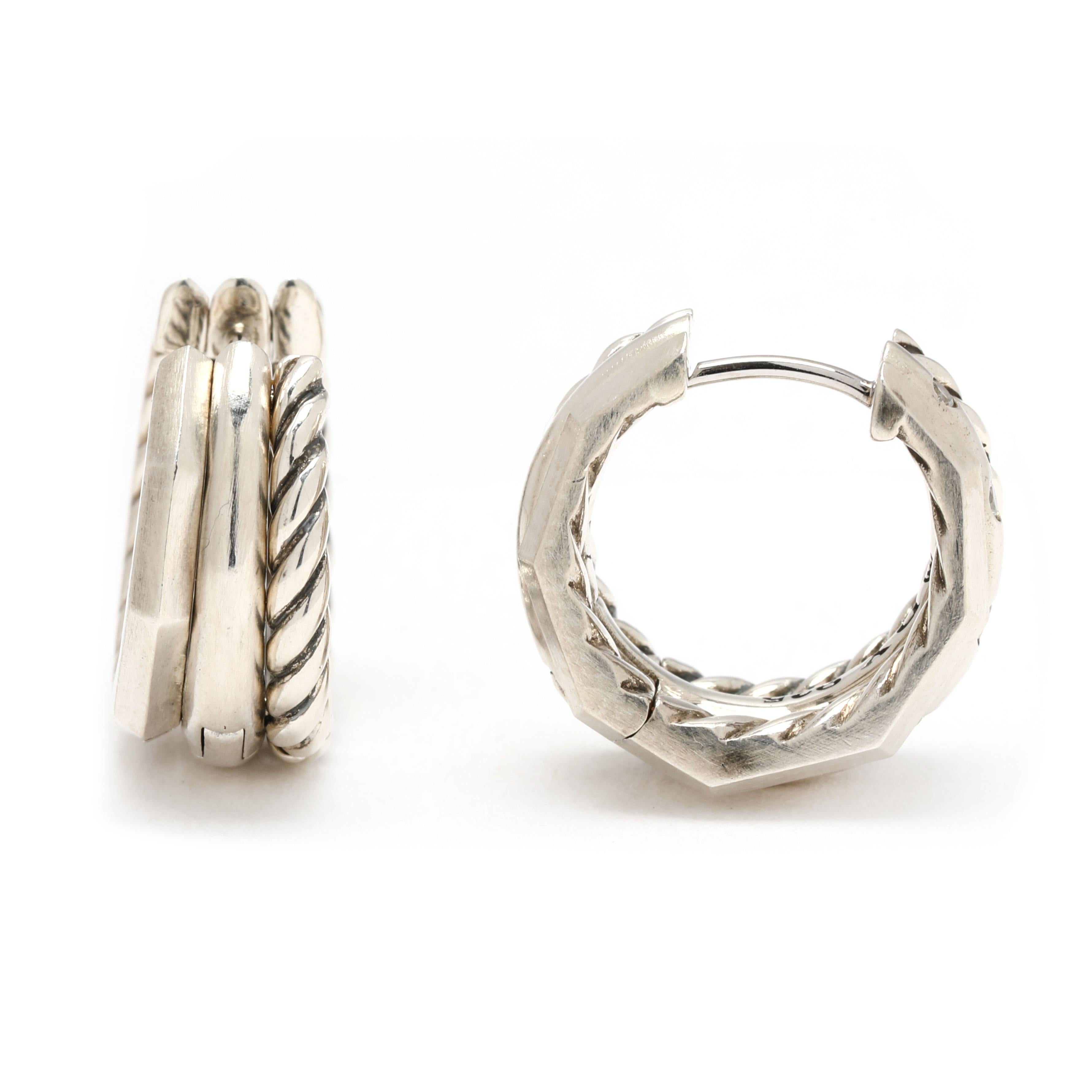 David Yurman Diamant-Ohrringe, Sterling Silber, Stax Collection (Rundschliff) im Angebot