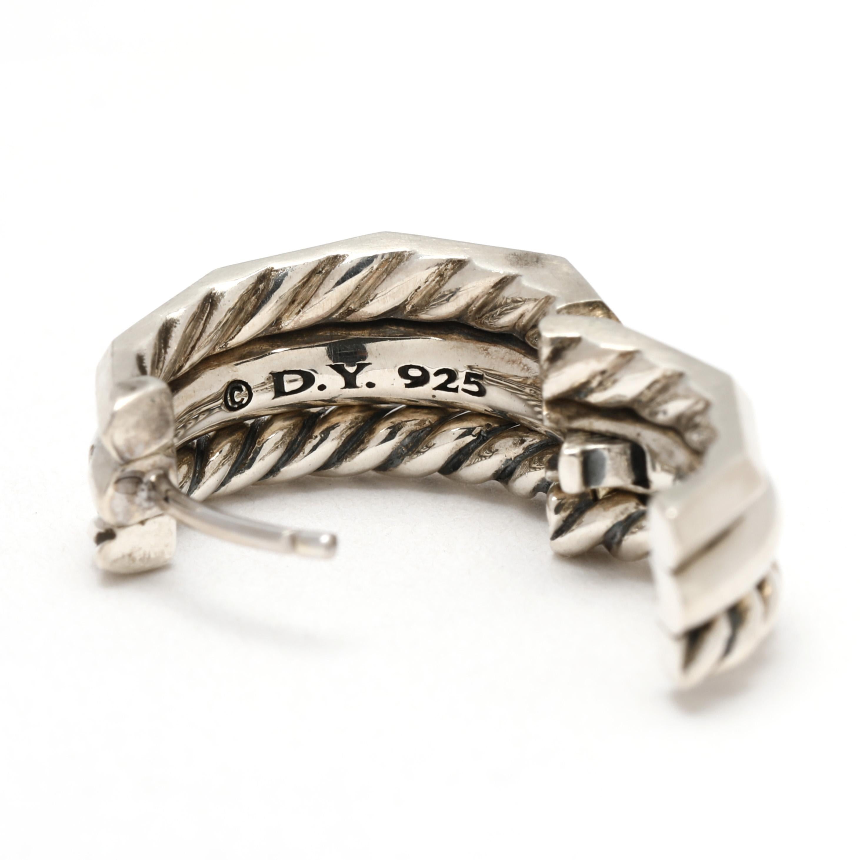 David Yurman Diamant-Ohrringe, Sterling Silber, Stax Collection im Zustand „Gut“ im Angebot in McLeansville, NC