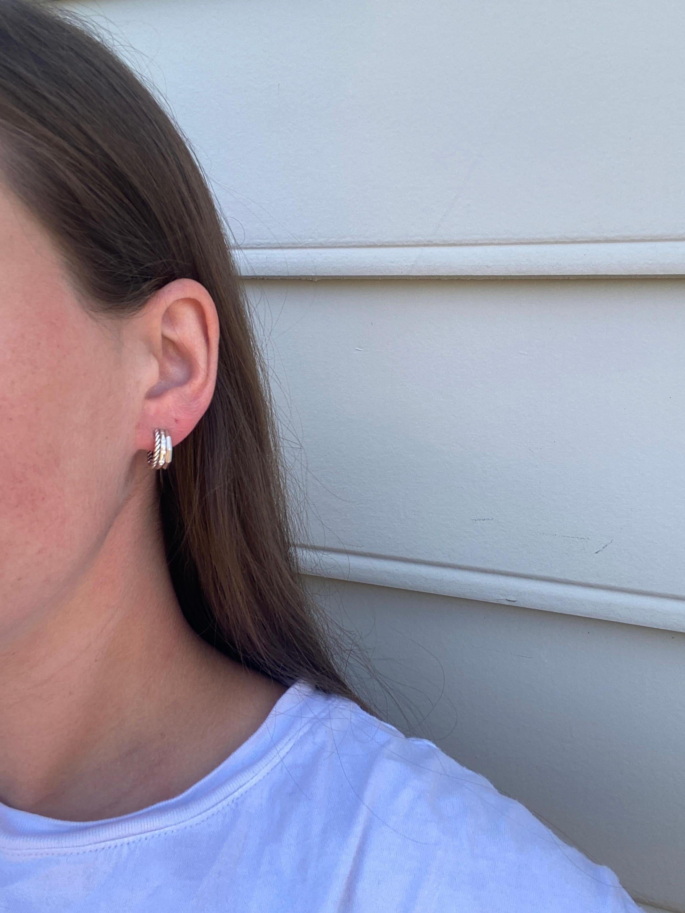 David Yurman Diamond Hoop Earrings, Sterling Silver, Stax Collection Unisexe en vente