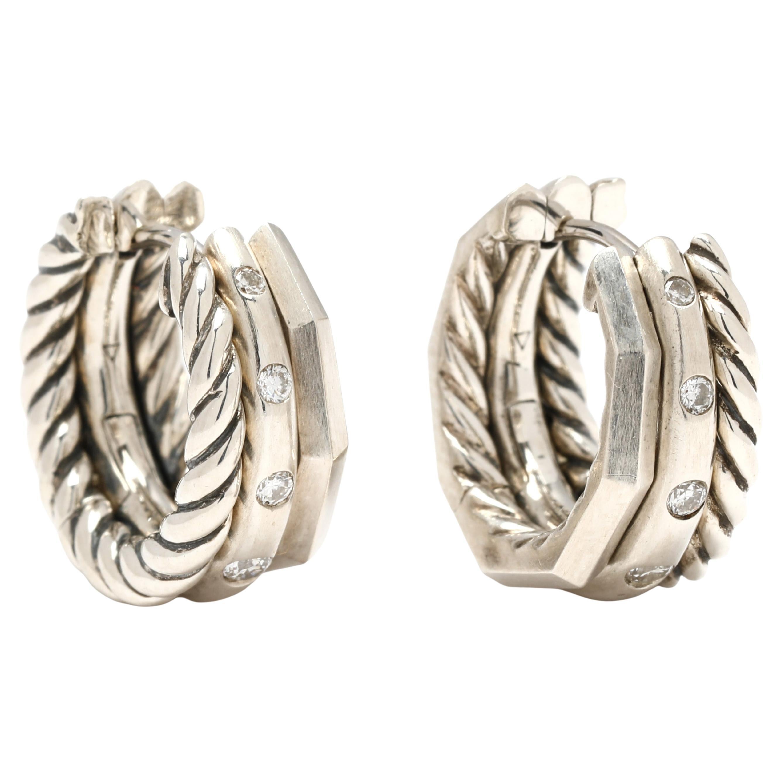 David Yurman Diamant-Ohrringe, Sterling Silber, Stax Collection im Angebot