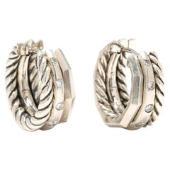 David Yurman Diamant-Ohrringe, Sterling Silber, Stax Collection