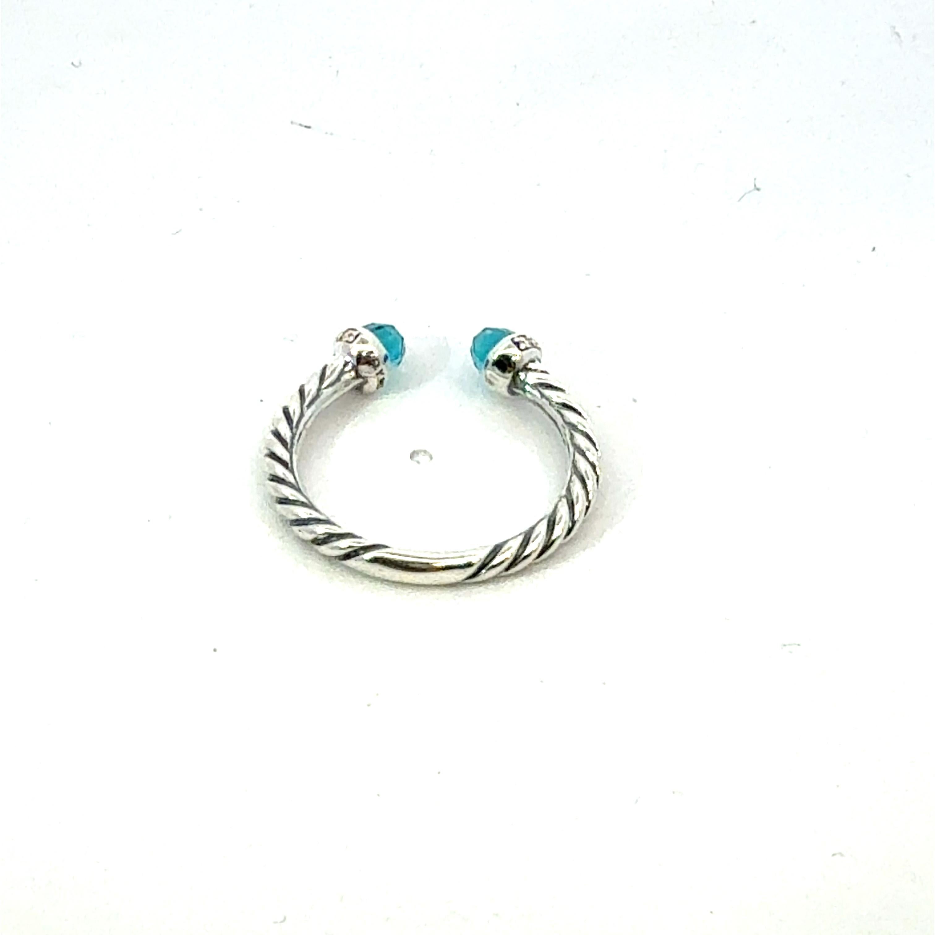 David Yurman Diamante Londres Topacio Azul Anillo Tamaño 7,5 Plata de Ley Estate Corte mixto en venta