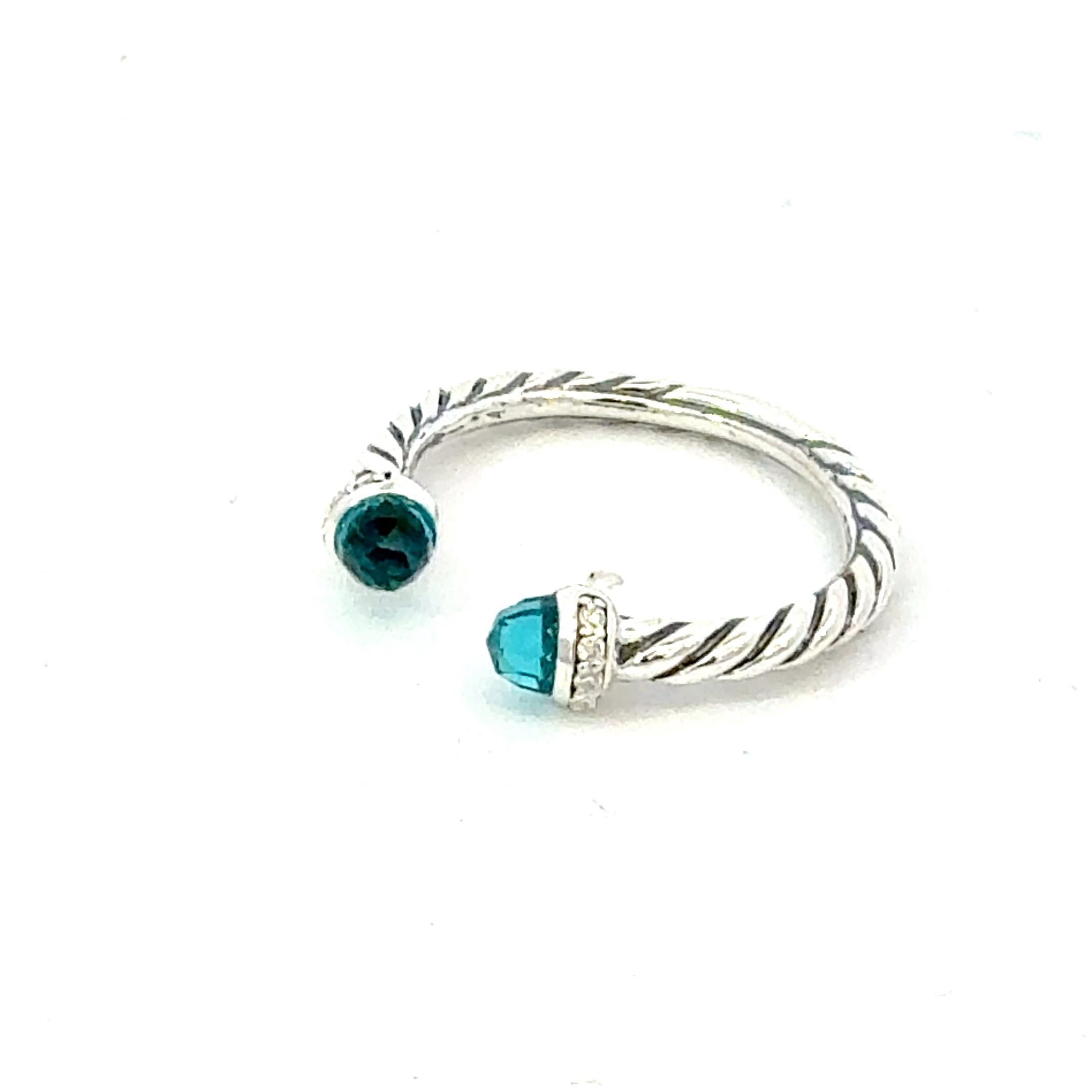 David Yurman Diamante Londres Topacio Azul Anillo Tamaño 7,5 Plata de Ley Estate en Bueno estado para la venta en Brooklyn, NY