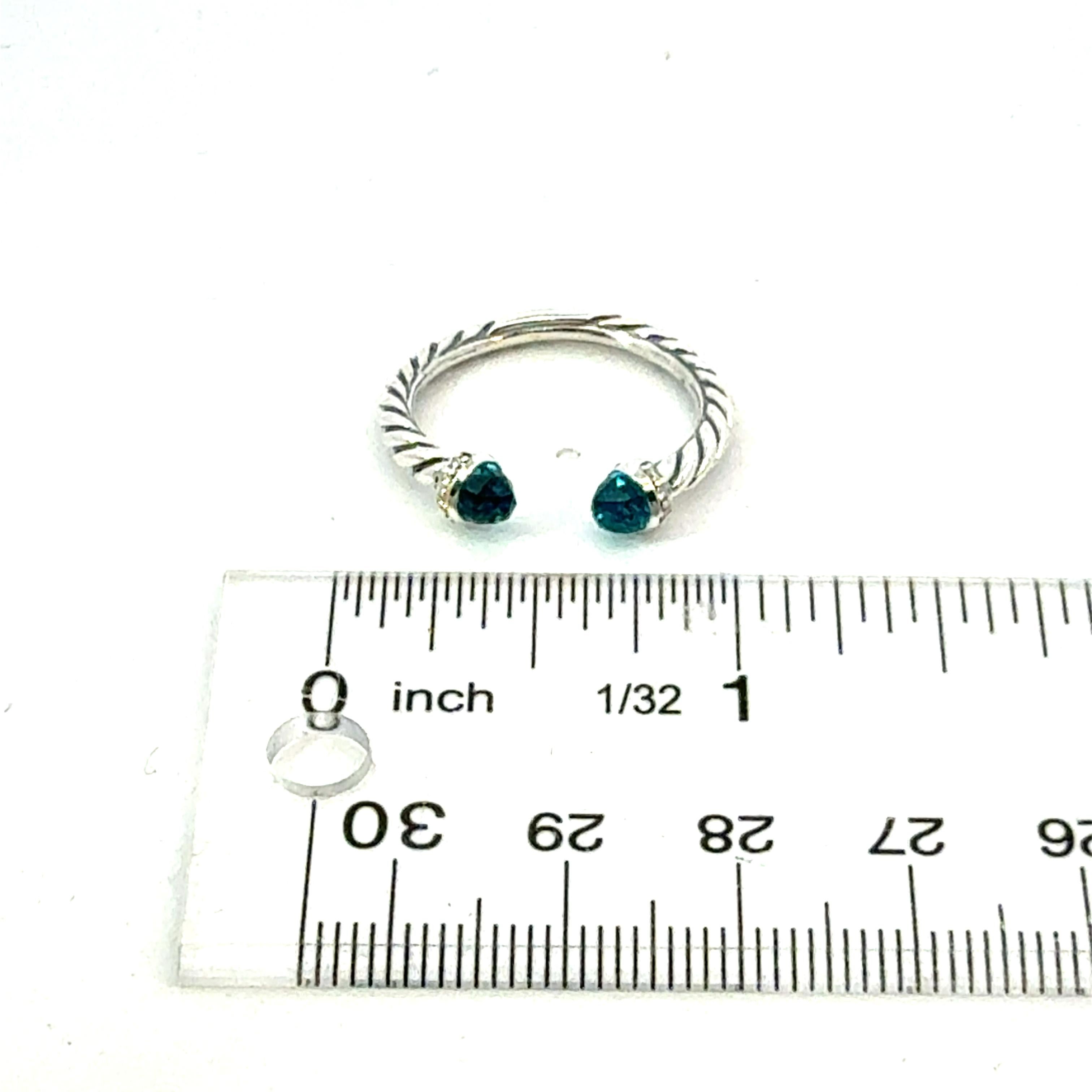 De las mujeres David Yurman Diamante Londres Topacio Azul Anillo Tamaño 7,5 Plata de Ley Estate en venta