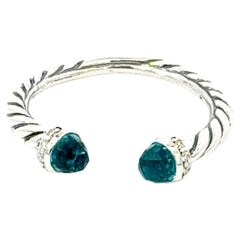 David Yurman Diamond London Blue Topaz Ring Size 7.5 Sterling Silver Estate