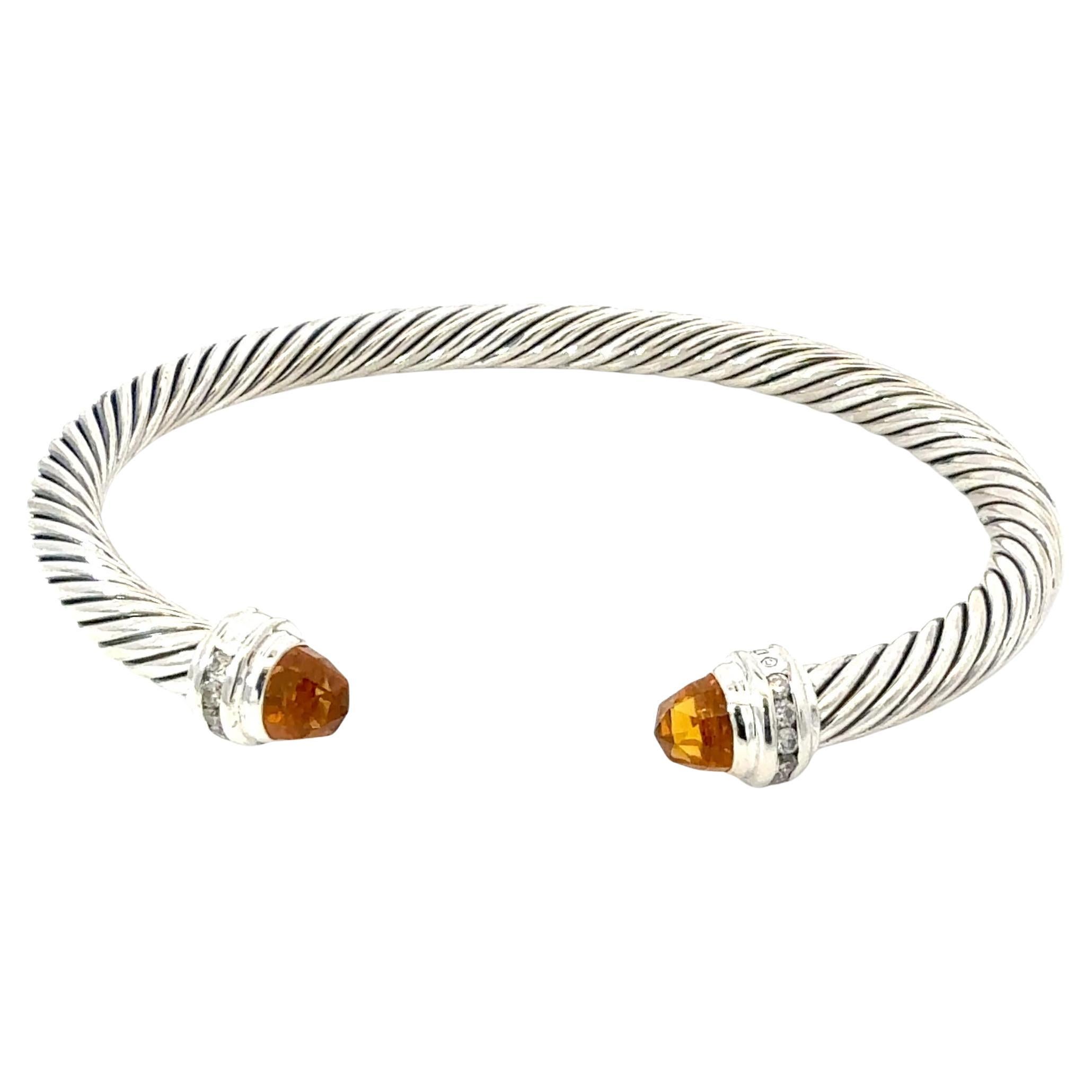 David Yurman Bracciale con Diamante Madeira e Citrino Misura M 5 mm Argento Estate