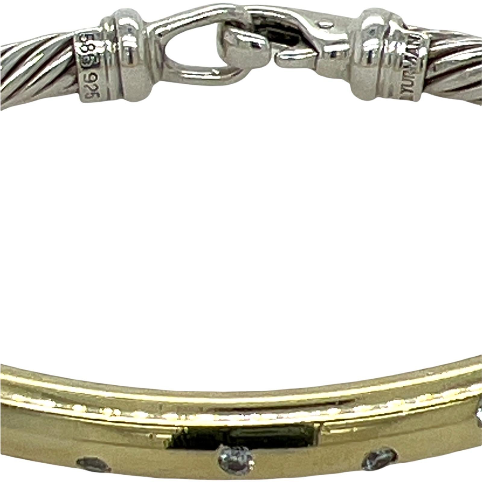 Modern David Yurman Diamond Metro Cable Bracelet 14 Karat Yellow Gold Sterling Silver