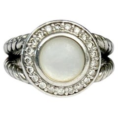 Retro David Yurman Diamond Mother of Pearl Silver Cable Ring