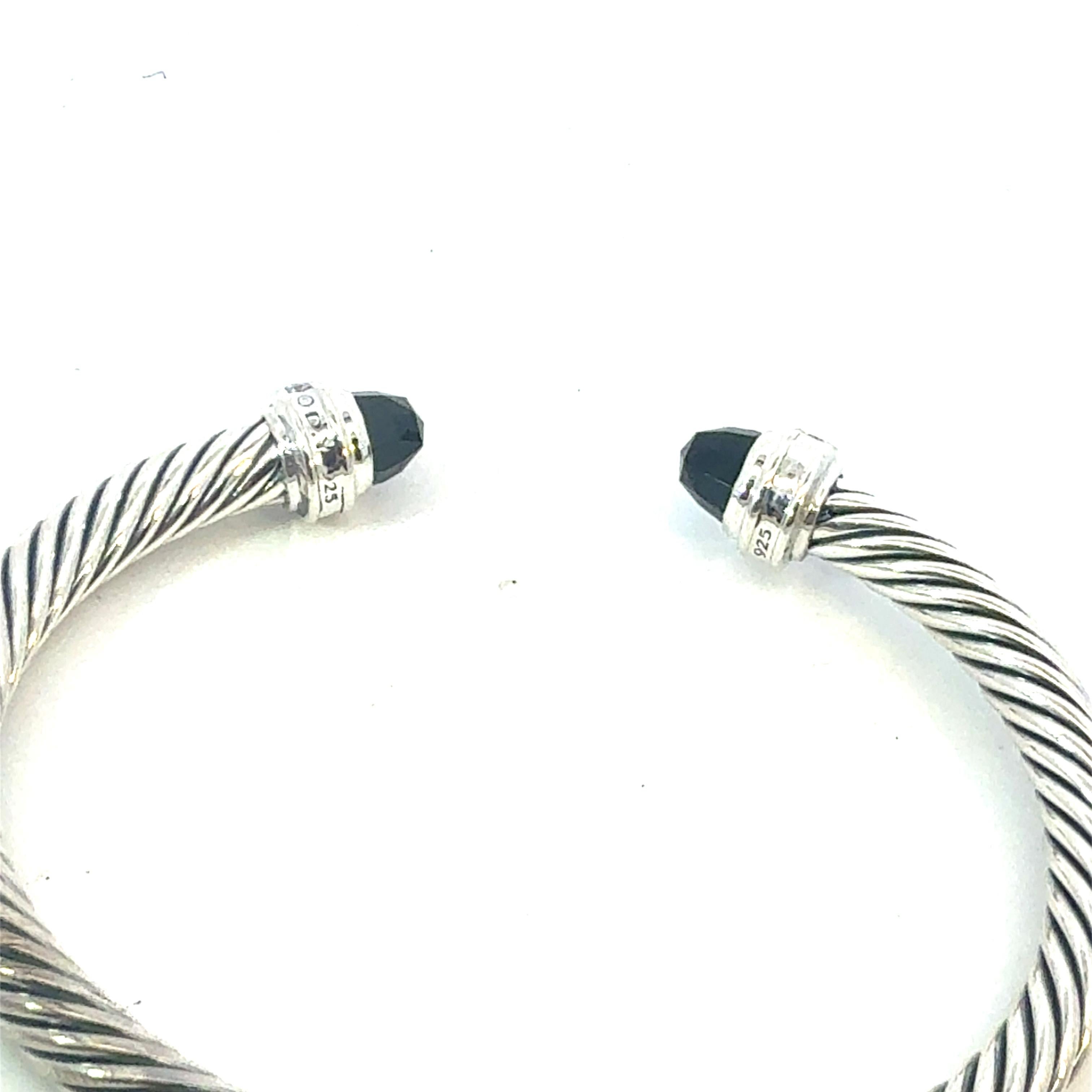 David Yurman Diamond Onyx Cable Cuff Bracelet 5 mm Size M Silver Estate Corte mixto en venta