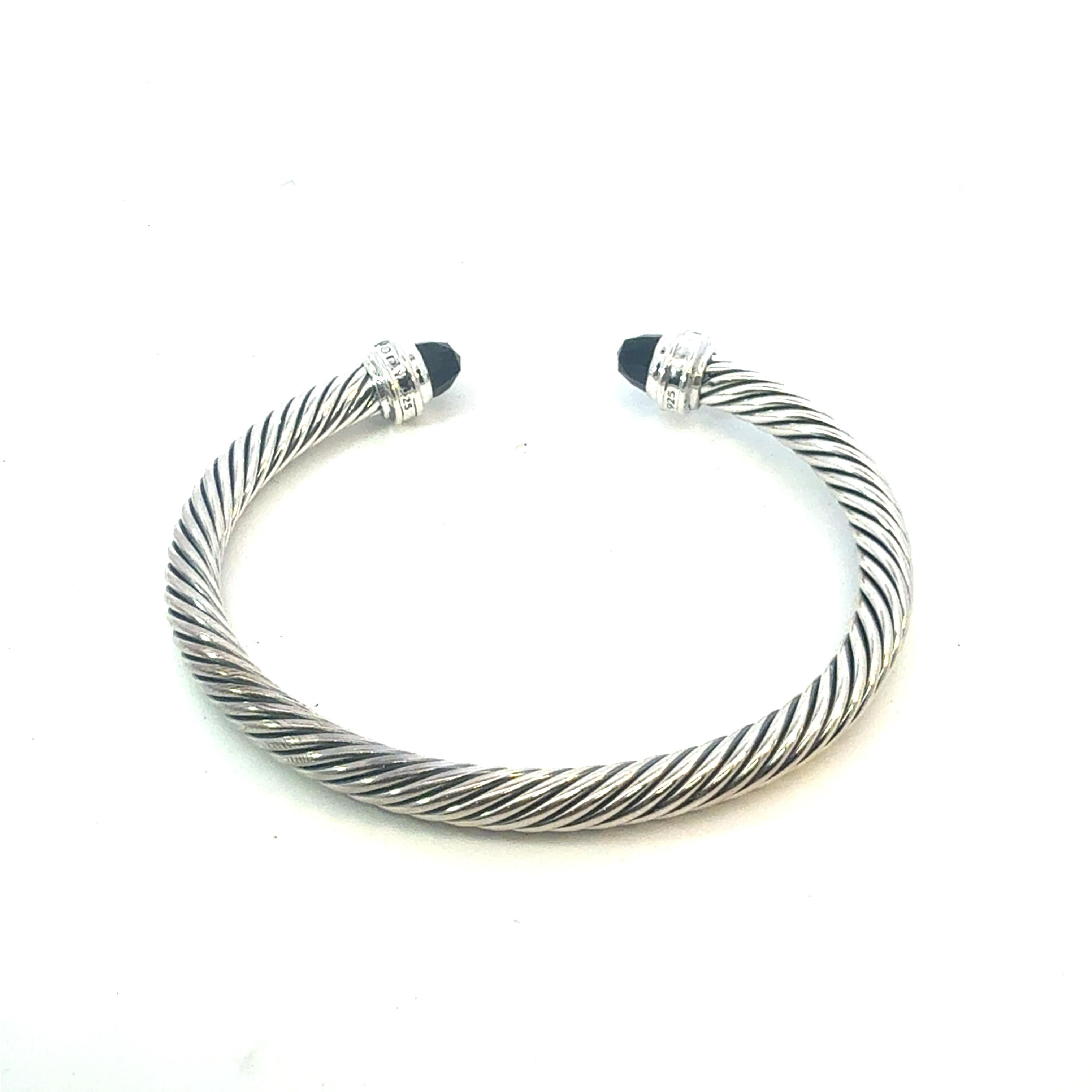De las mujeres David Yurman Diamond Onyx Cable Cuff Bracelet 5 mm Size M Silver Estate en venta