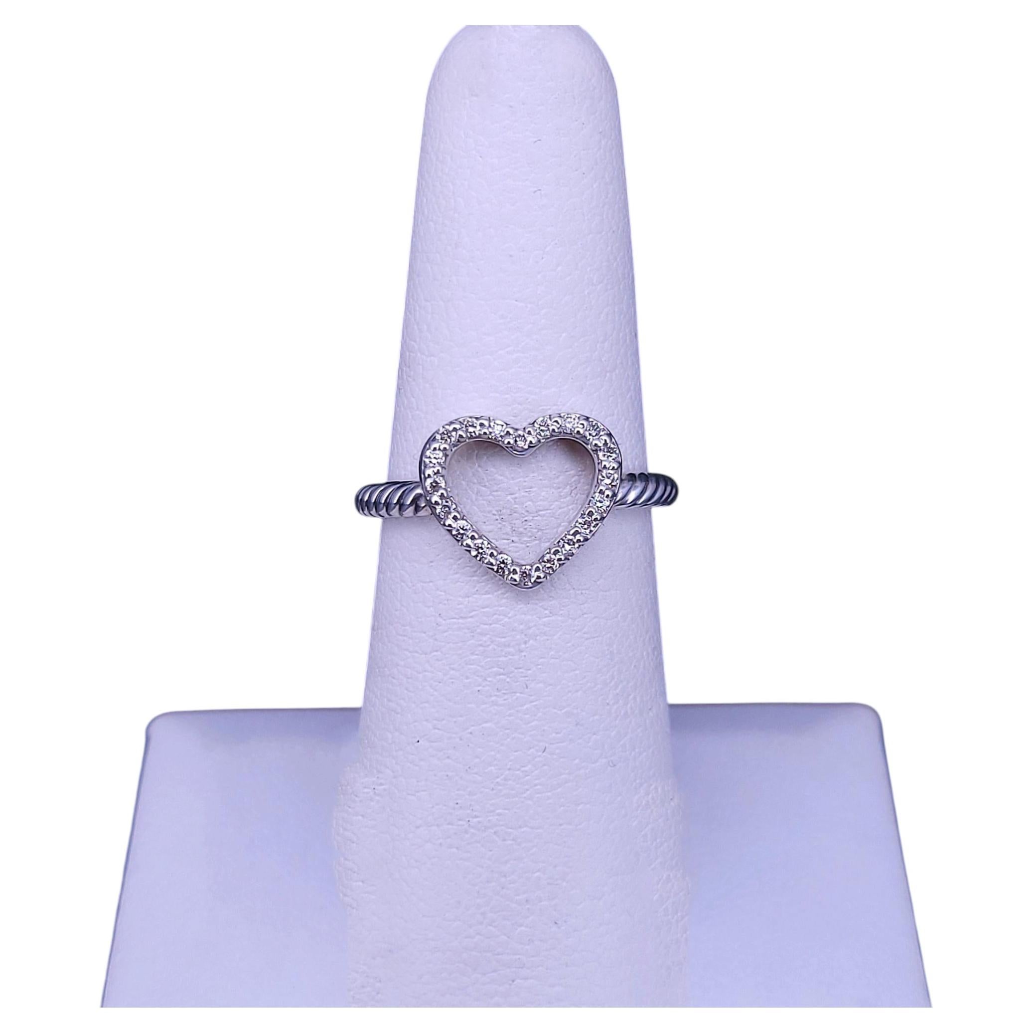 David Yurman Diamond Open Heart Ring, Pave Diamond Cable Ring, Sterling Silber im Angebot