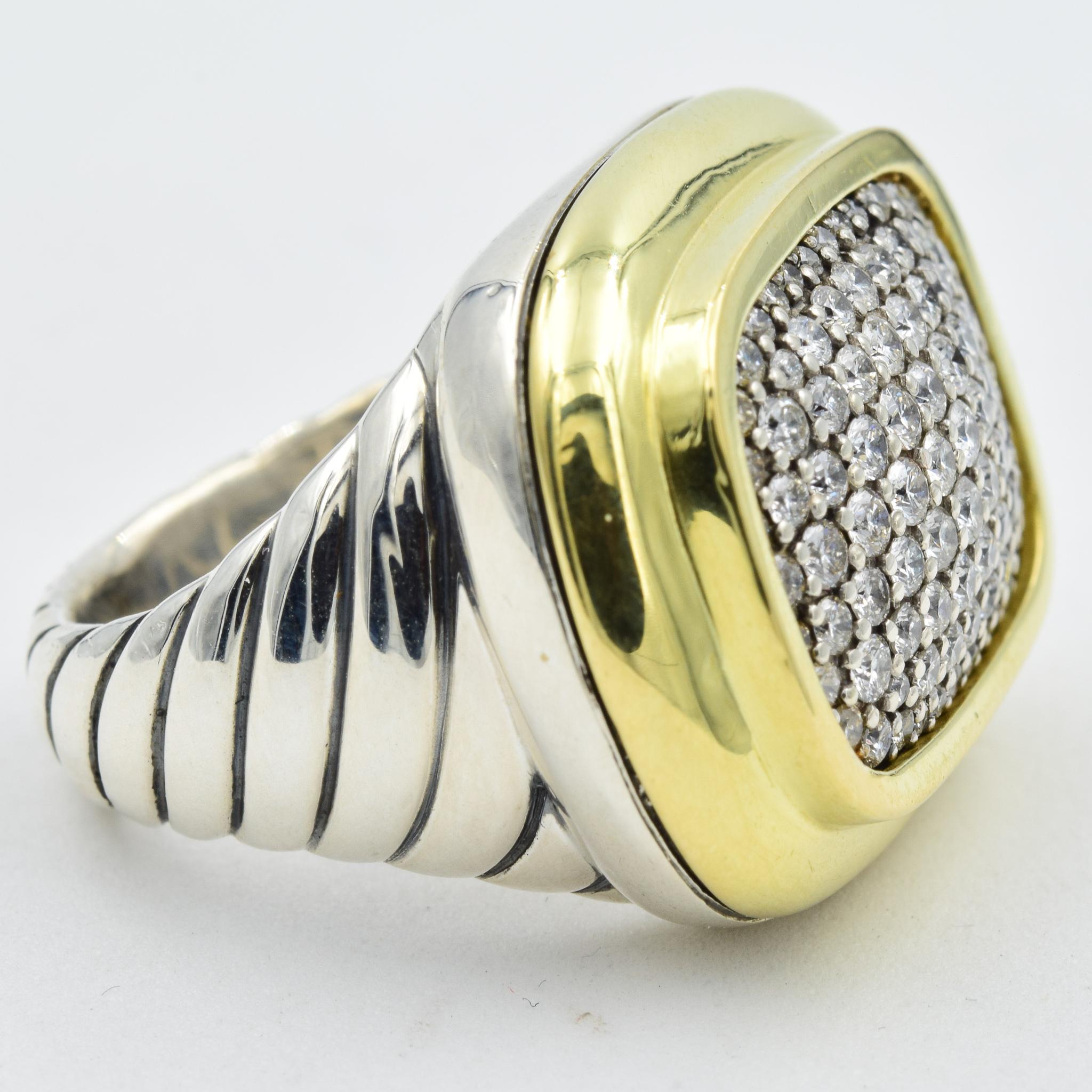 David Yurman Diamond Pave Estate Silver and 18 Karat Yellow Gold Ring 2