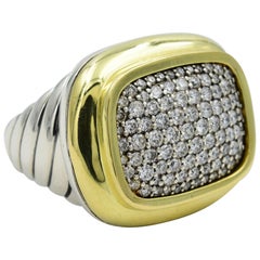 David Yurman Diamond Pave Estate Silver and 18 Karat Yellow Gold Ring