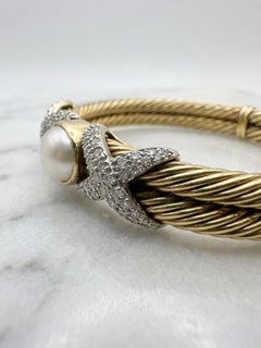 David Yurman Diamond Pearl 14K Yellow Gold Cuff Bracelet