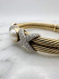 David Yurman Diamond Pearl 14K Yellow Gold Cuff Bracelet