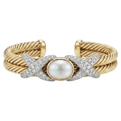 David Yurman Diamond Pearl 14K Yellow Gold Cuff Bracelet