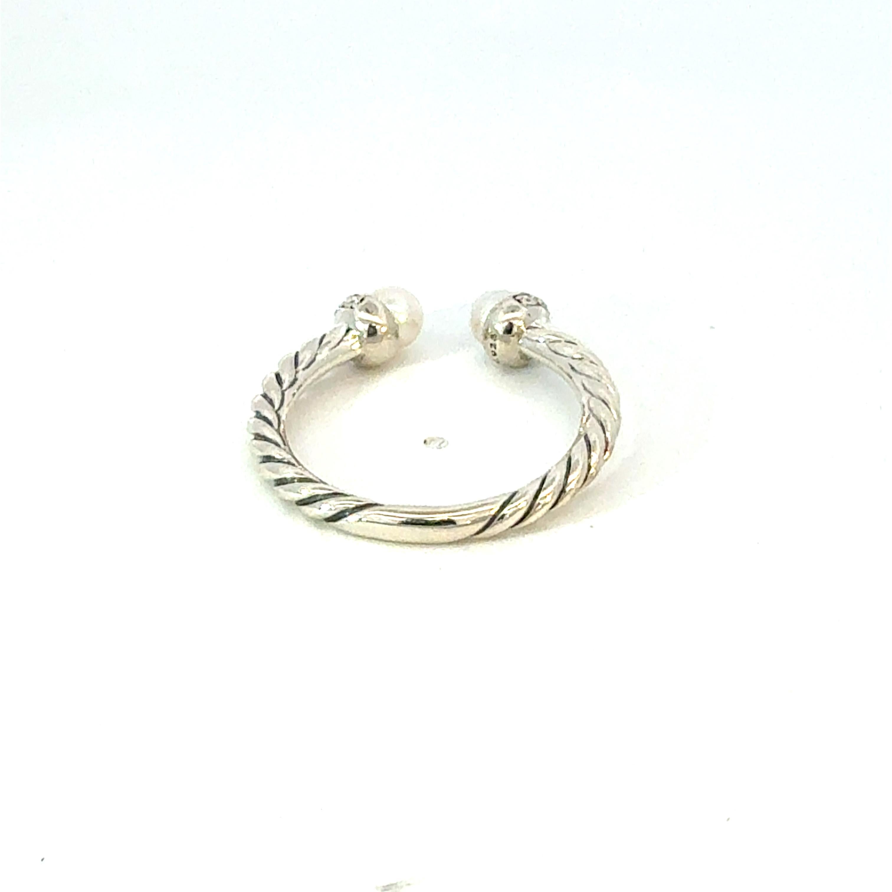 David Yurman Anillo de diamantes y perlas talla 8 Plata de ley Estate DY603 en Bueno estado para la venta en Brooklyn, NY