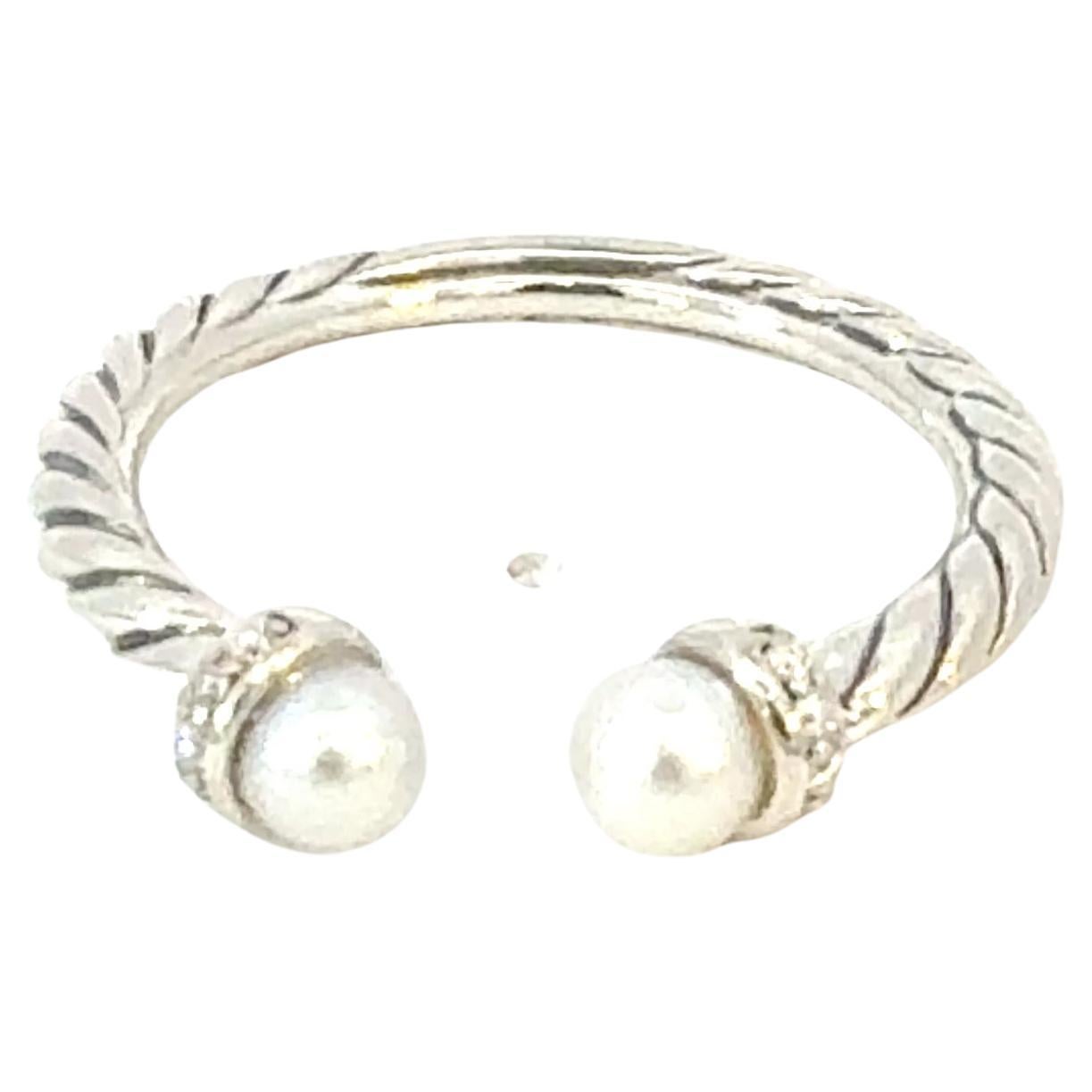 David Yurman Anello con diamante e perla misura 8 A. Silver Estate DY603