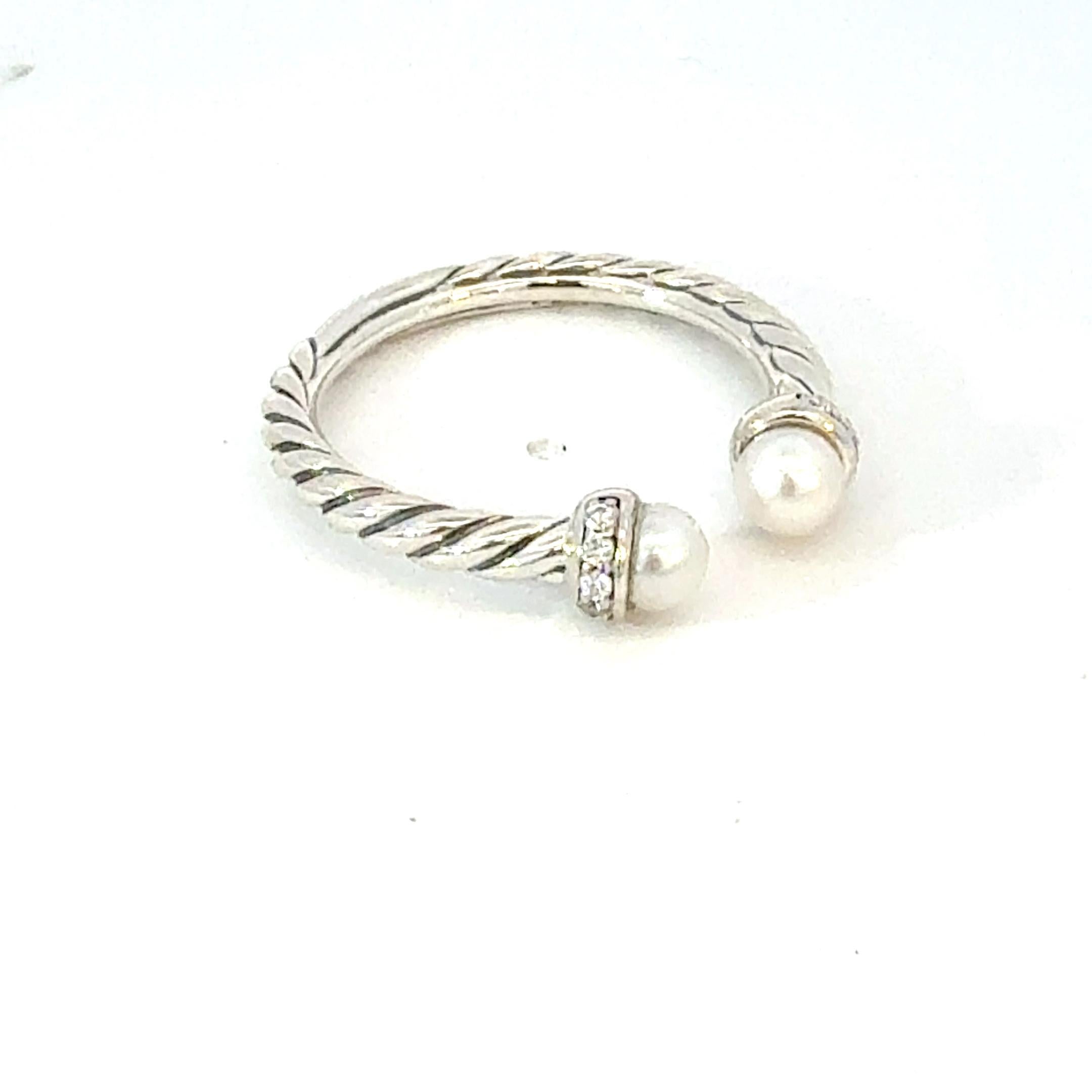 David Yurman Diamant-Perlenring Größe 8 Sterlingsilber-Nachlassring im Zustand „Gut“ im Angebot in Brooklyn, NY