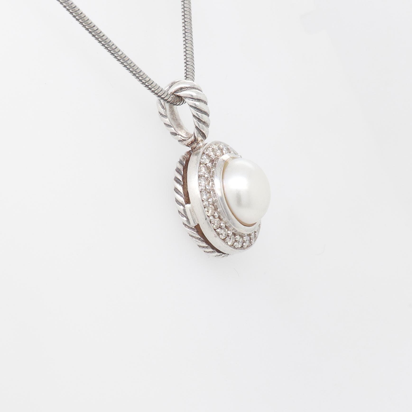 David Yurman Diamond, Pearl & Silver Petite Cerise Pendant for a Necklace 7