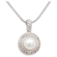 David Yurman Diamond, Pearl & Silver Petite Cerise Pendant for a Necklace