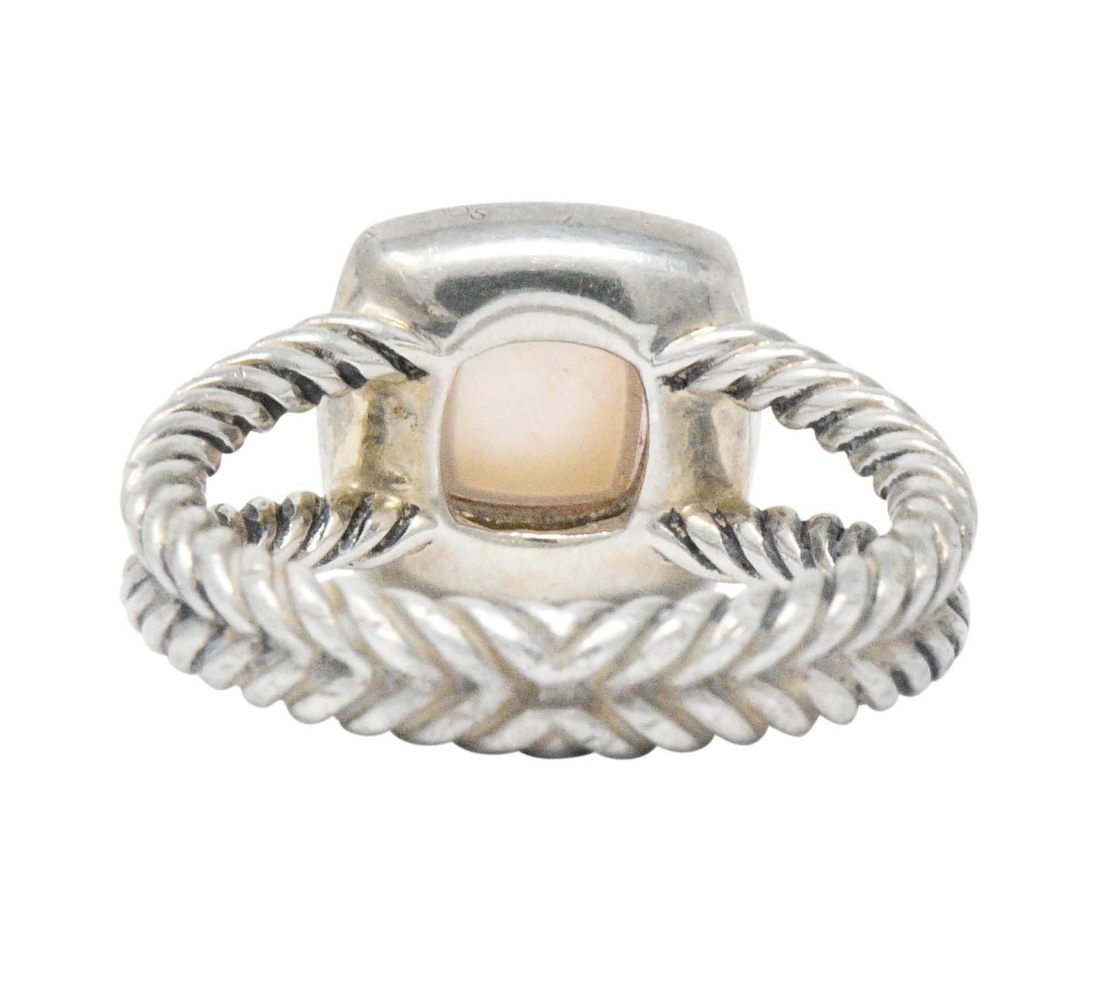 Contemporary David Yurman Diamond Pink Mother of Pearl Sterling Silver Albion Ring