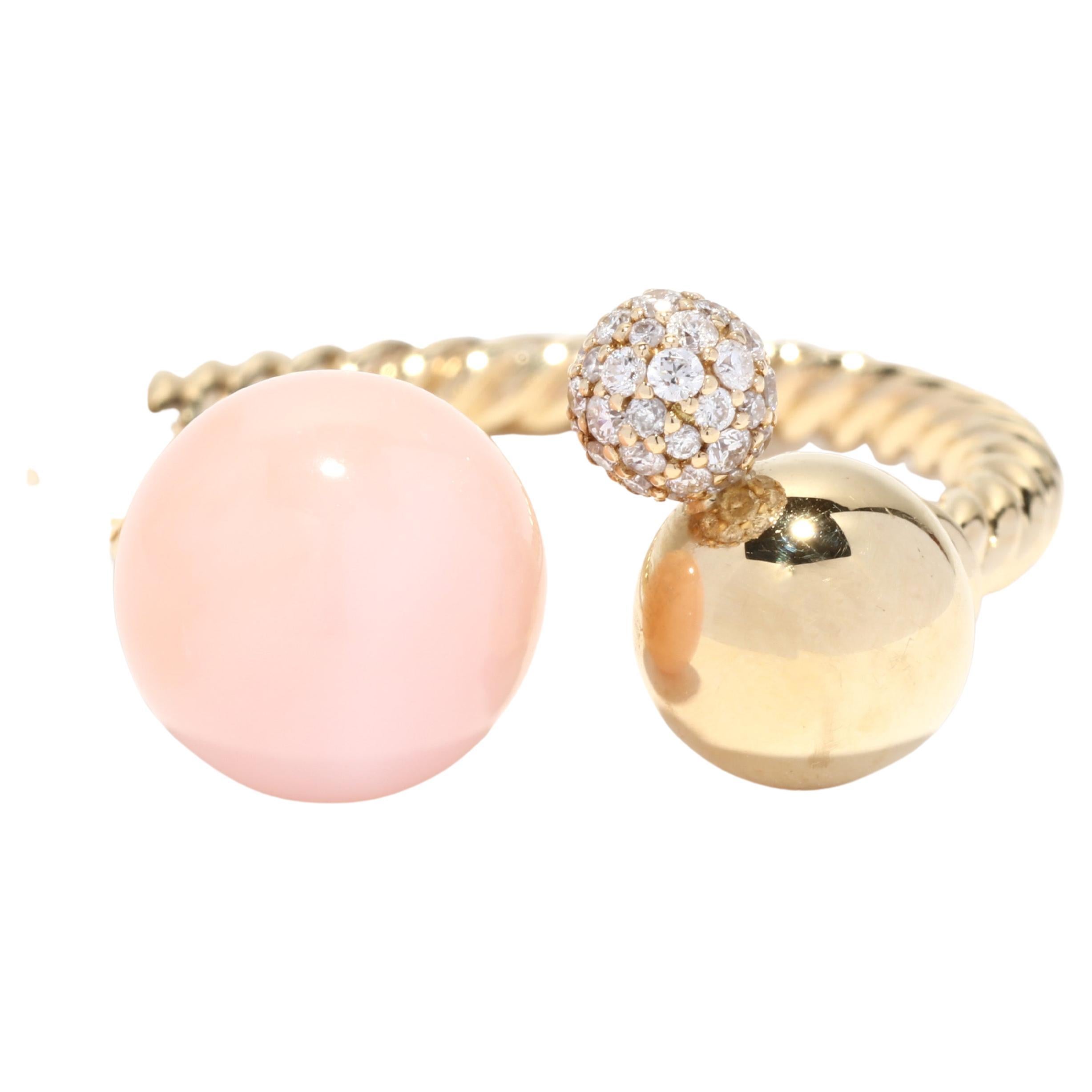 David Yurman Diamond Pink Opal Solari Ring, 18K Yellow Gold, Ring Size 8 - 8.5