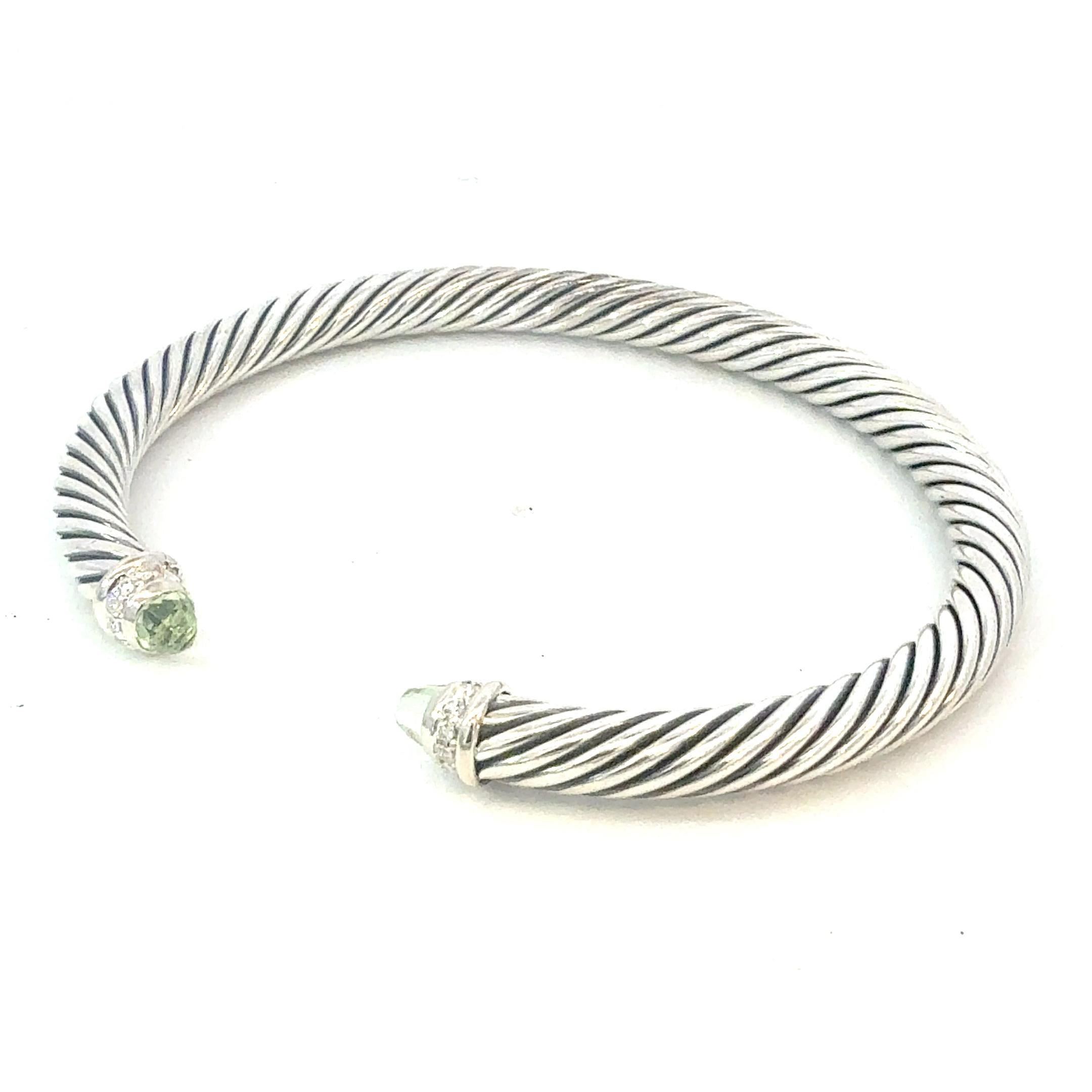 Authentic David Yurman Diamond Prasiolite Cuff Bracelet Size M 5 mm Sterling Silver Estate DY693

Retail: $995.00

This elegant Authentic David Yurman cuff bracelet is made of Diamond, Prasiolite and sterling silver.

TRUSTED SELLER SINCE