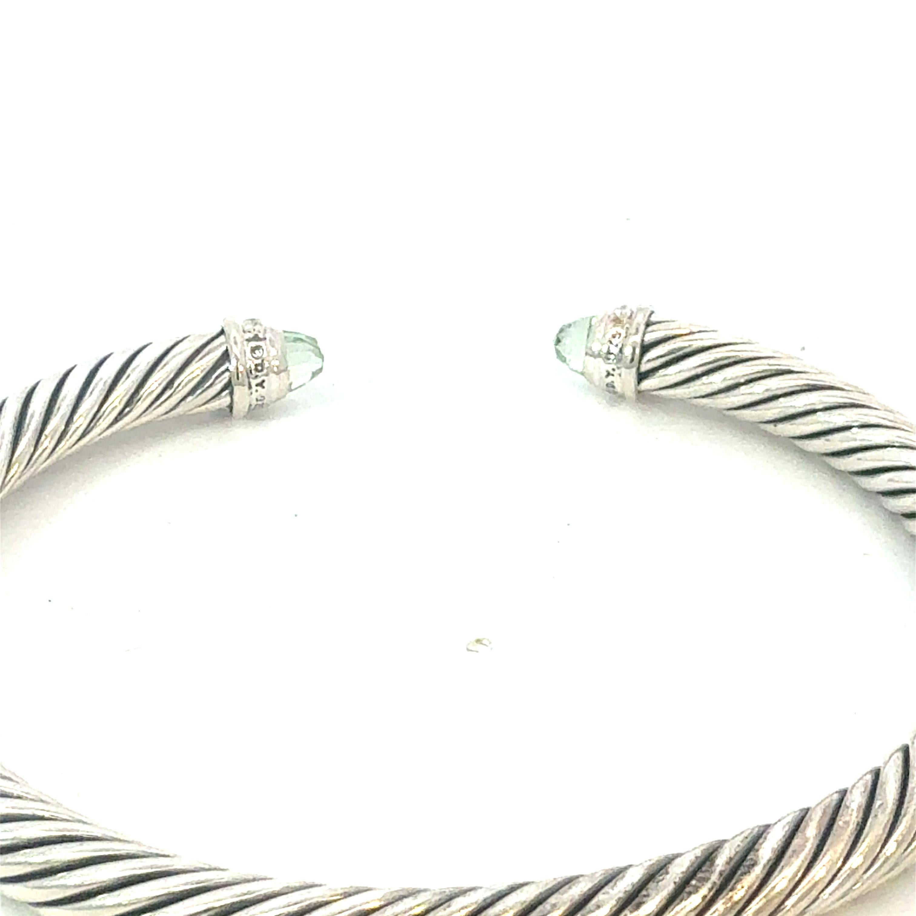 De las mujeres David Yurman Diamond Prasiolite Cuff Bracelet Size M 5 mm Sterling Silver Estate en venta