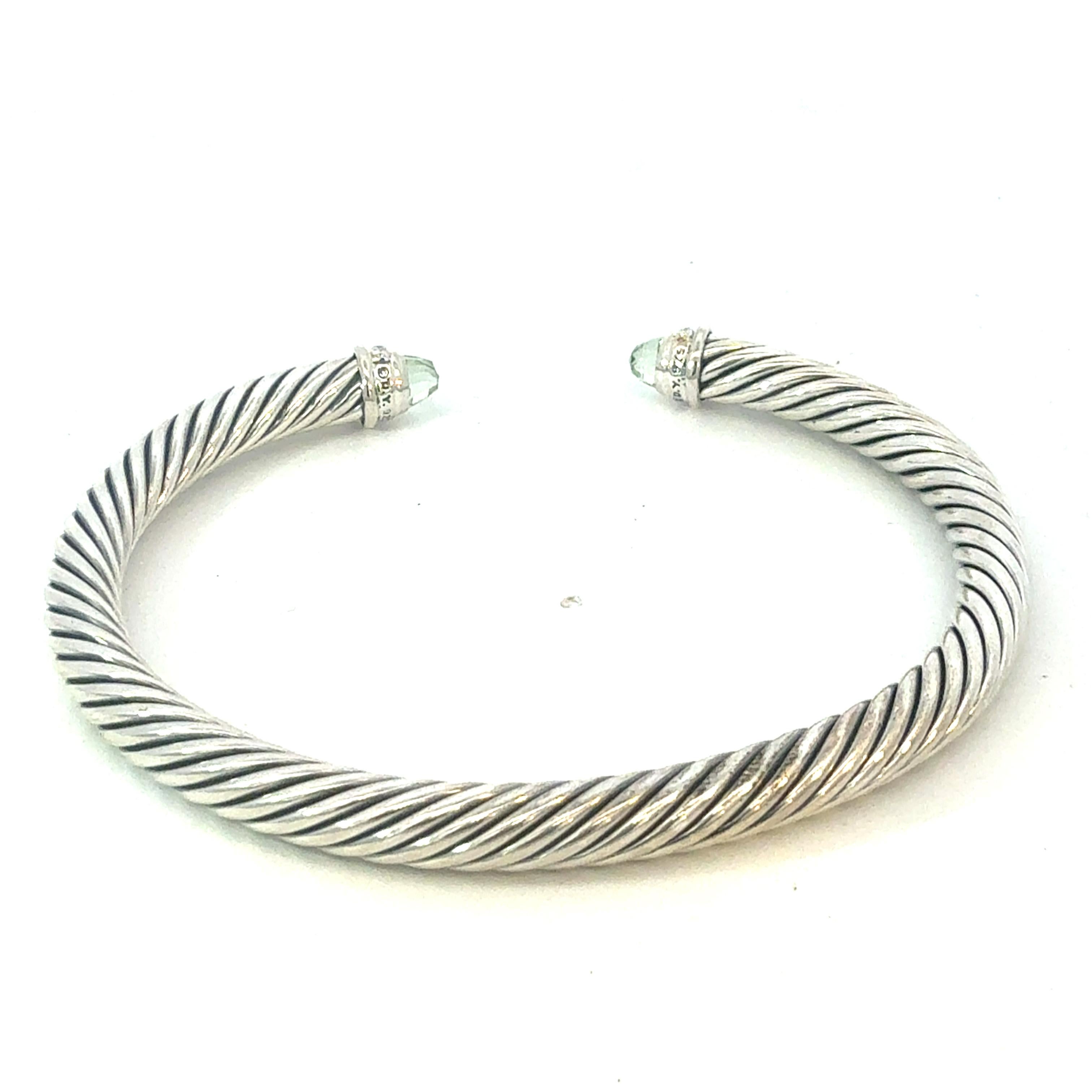 David Yurman Diamond Prasiolite Cuff Bracelet Size M 5 mm Sterling Silver Estate en venta 2