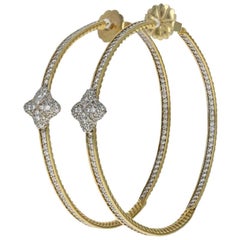 David Yurman Diamond Quatrefoil Extra Large Hoop Earrings Yellow Gold 18k 3ctw