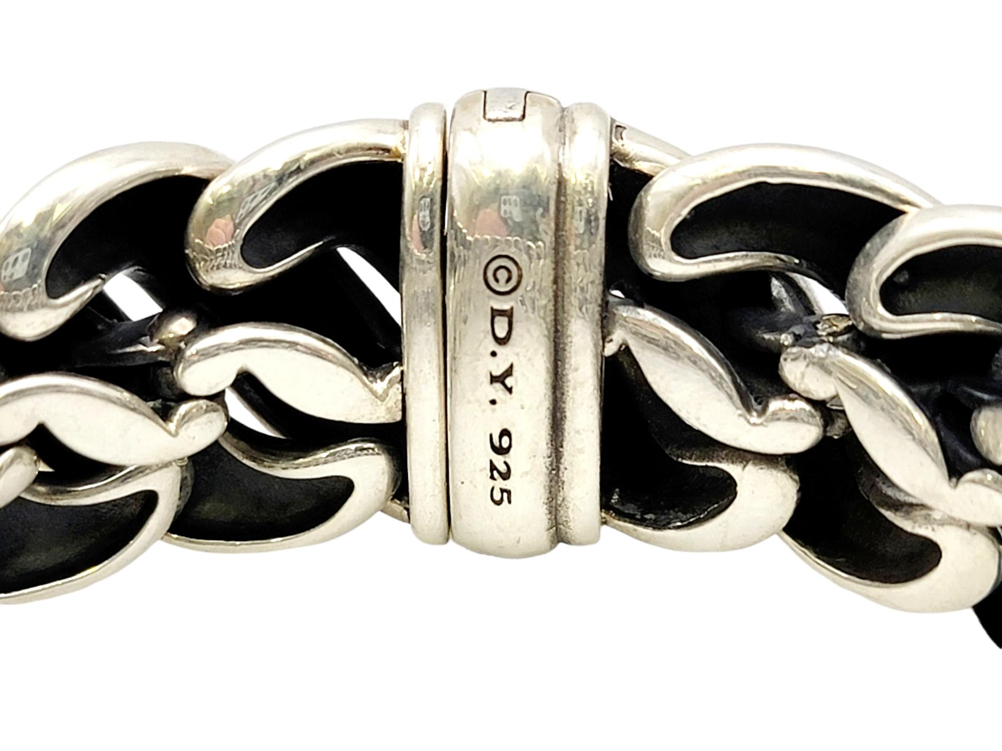 Round Cut David Yurman Diamond, Sapphire, Tanzanite Sculptured Sterling Silver Bracelet For Sale