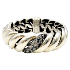 David Yurman Diamond, Sapphire, Tanzanite Sculptured Sterling Silver Bracelet