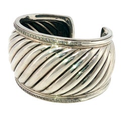 David Yurman Diamond Sculpted Cable Cuff Sterling Silver Bracelet 6"