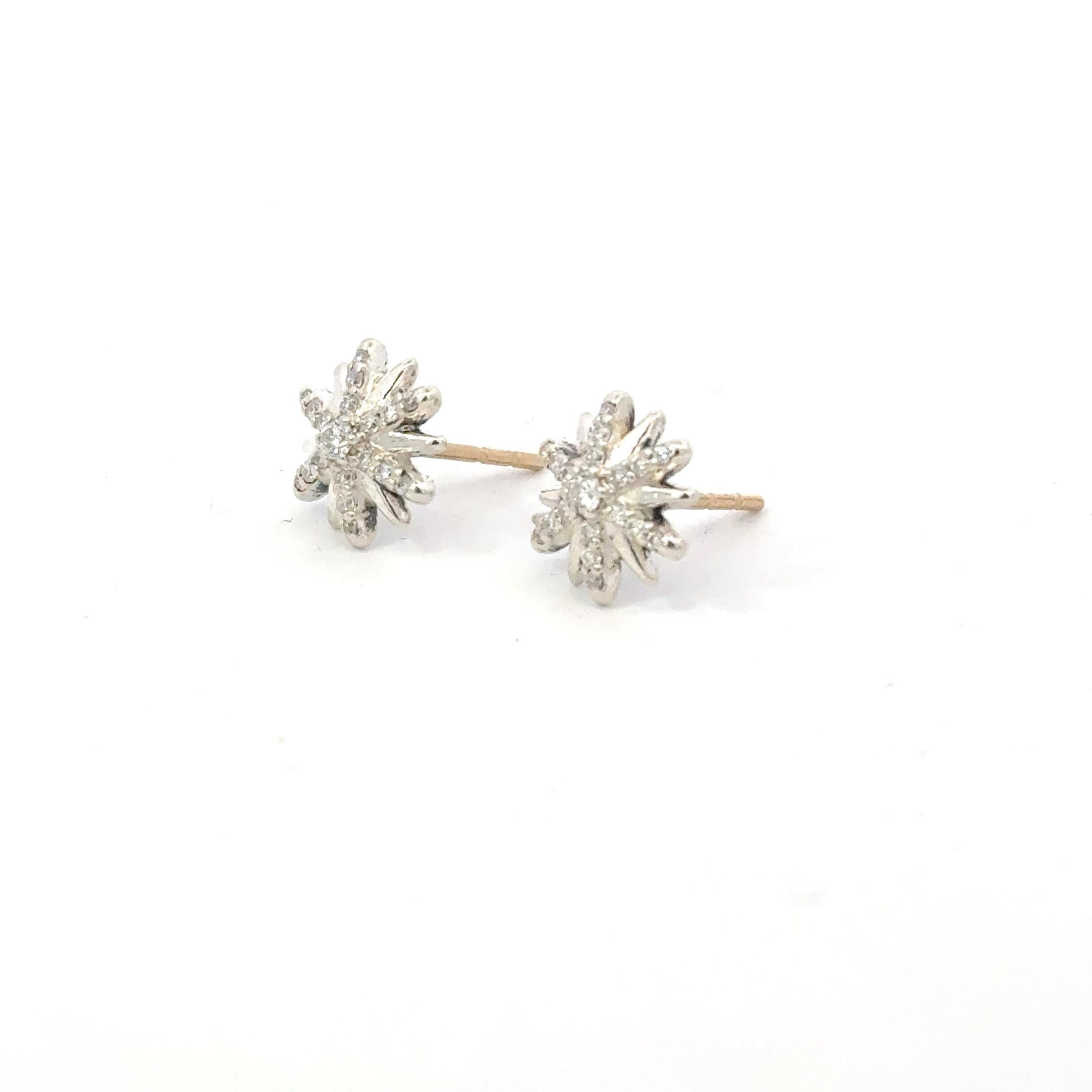 David Yurman Diamond Starburst Earrings 14KT Gold + Silver Estate in vendita 4