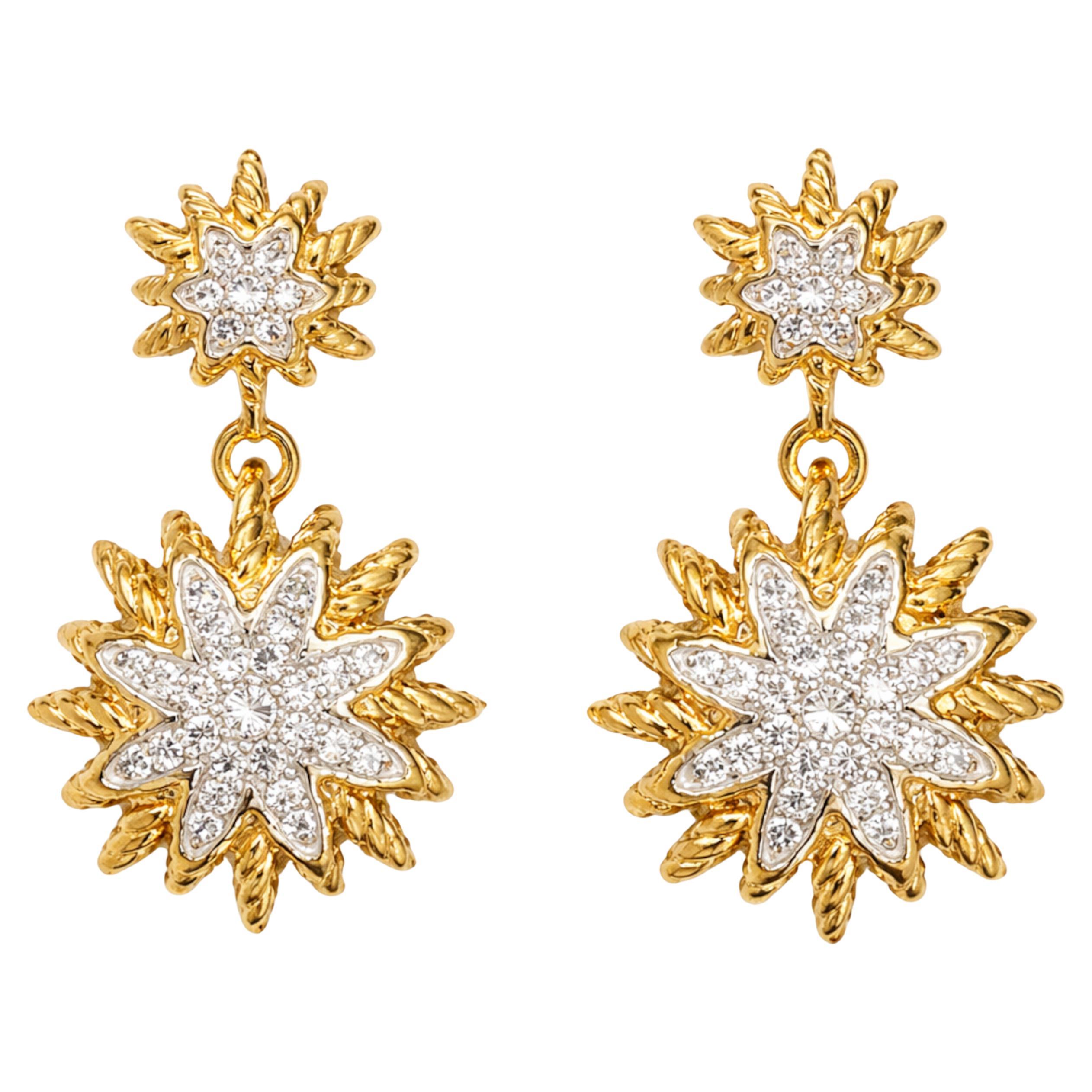 David Yurman Diamond Starburst Earrings 18K Yellow Gold For Sale