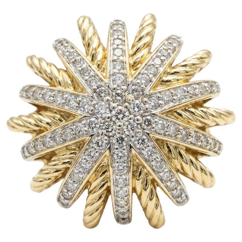 David Yurman Diamond Starburst Ring 18K Yellow Gold Designer Statement