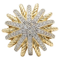 David Yurman Diamond Starburst Ring 18K Yellow Gold Designer Statement