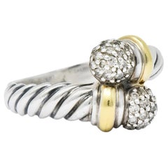 David Yurman Diamond Sterling Silver 18 Karat Gold Bypass Ring