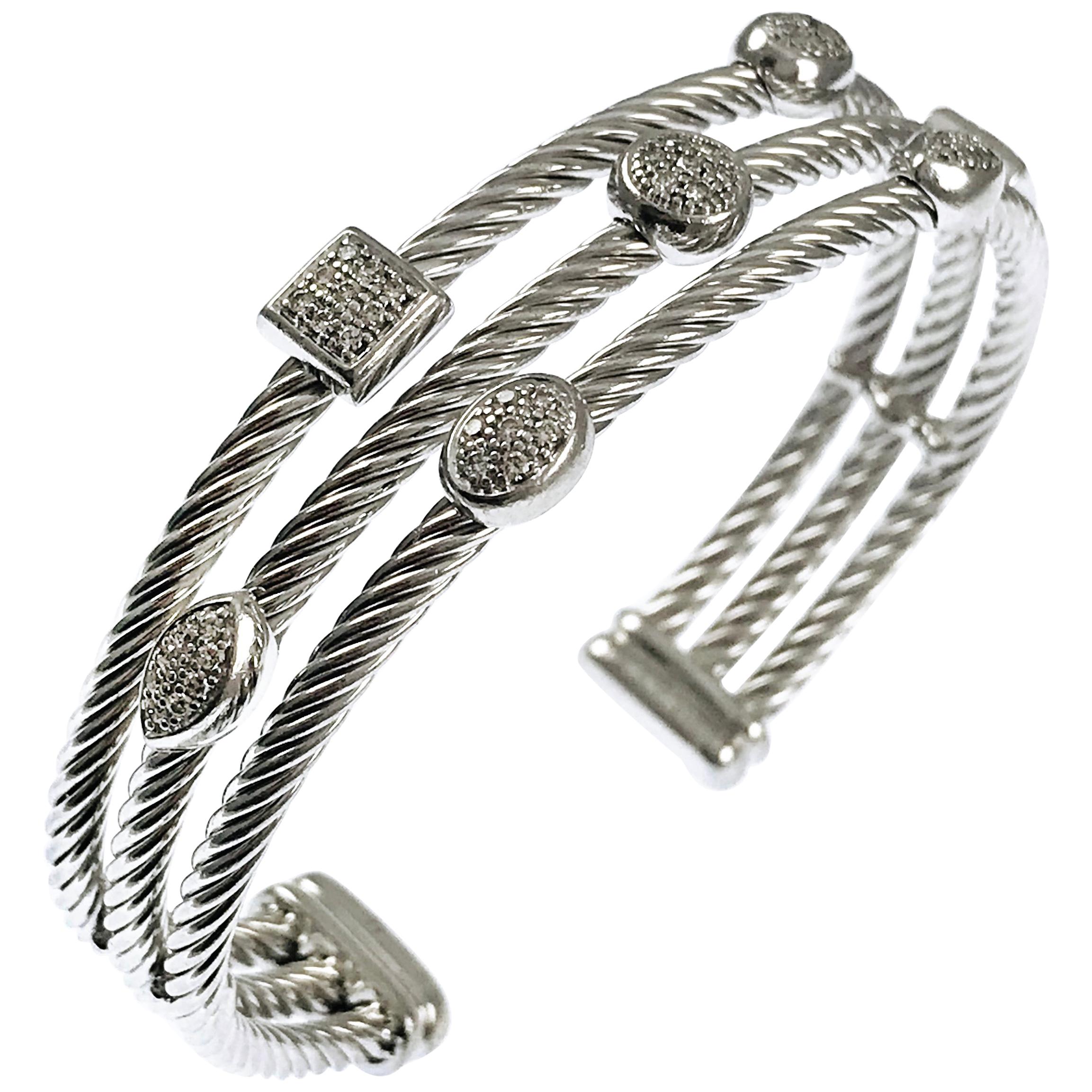 David Yurman Diamond Sterling Silver ‘Confetti’ Cuff Bracelet