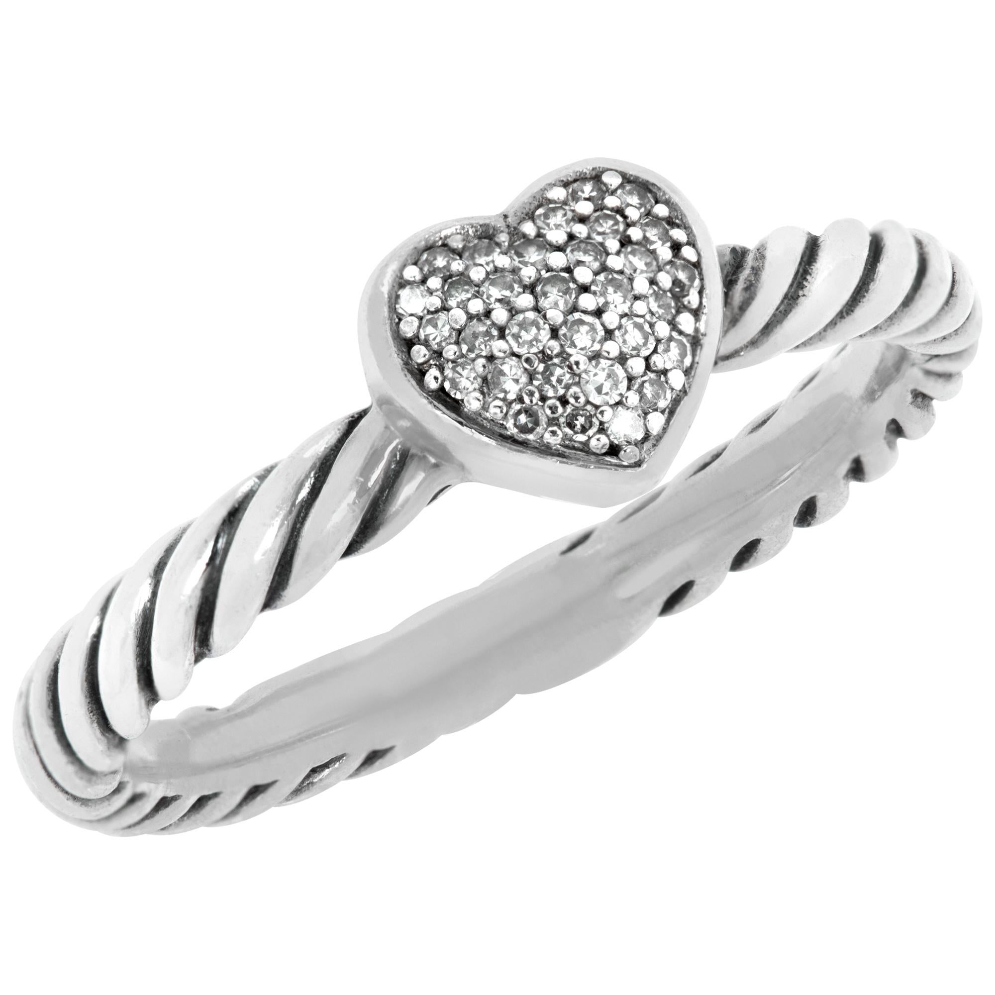 David Yurman diamond sterling silver pave heart ring In Excellent Condition For Sale In Surfside, FL