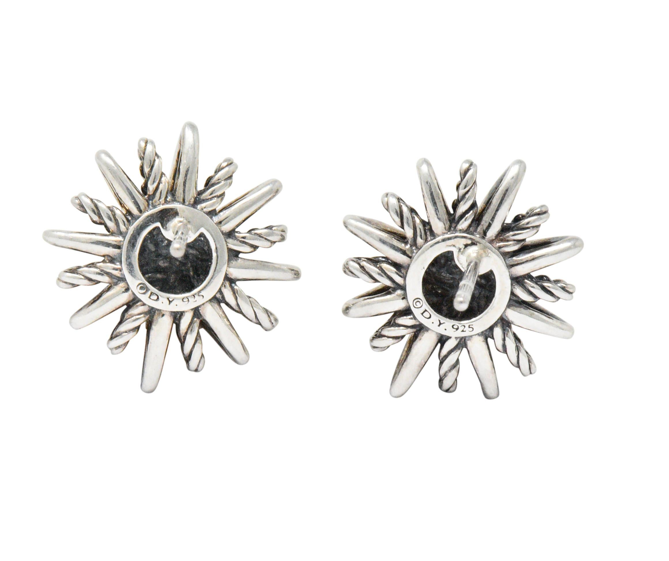 Modern David Yurman Diamond Sterling Silver Starburst Earrings