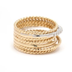 David Yurman Diamond Twisted Band Ring, 18k Gelb & Weißgold, Ringgröße 5,75