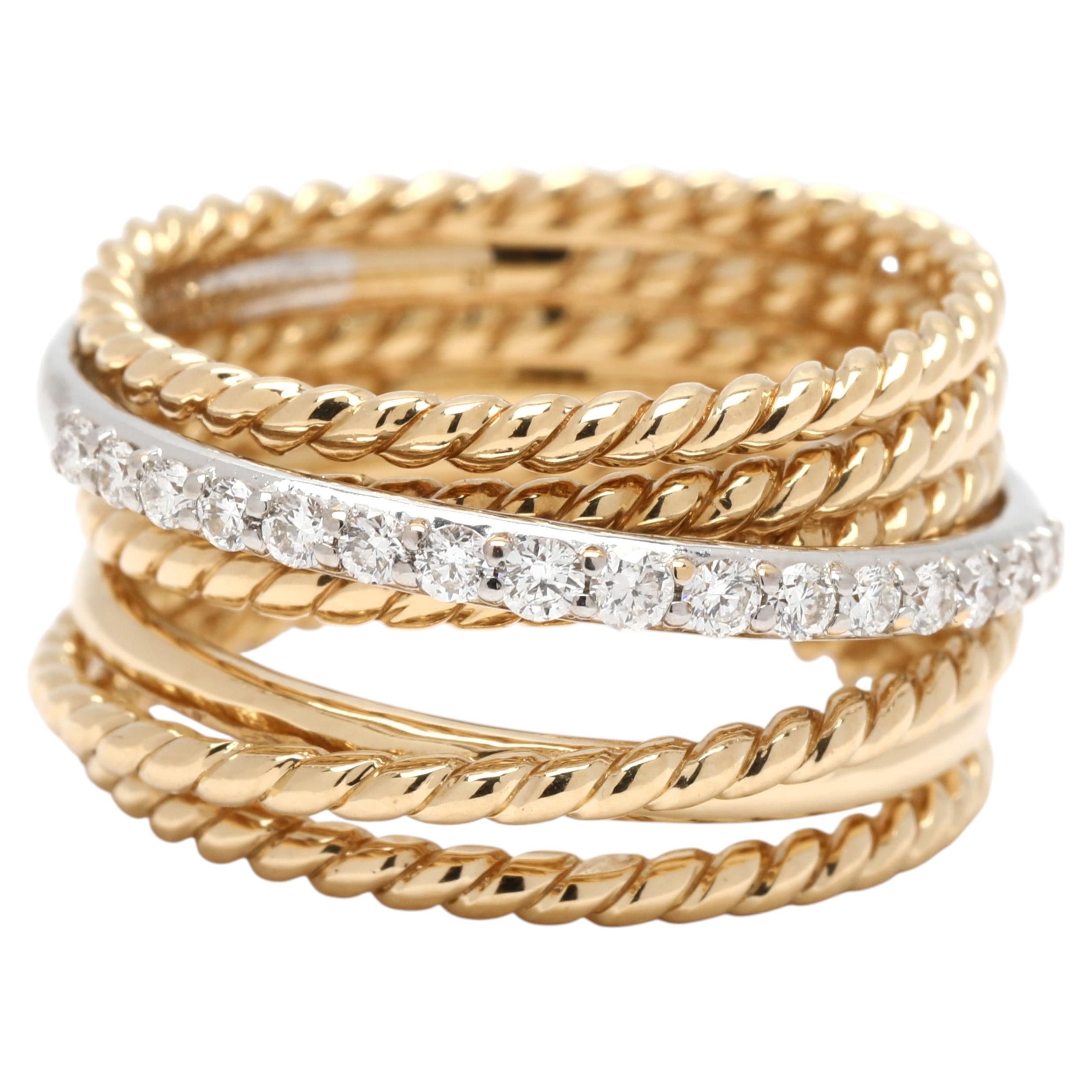 David Yurman Diamond Twisted Band Ring, 18k Yellow & White Gold, Ring Size 5.75