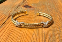 David Yurman Diamond X Cable Open Cuff Bracelet in 18k Gold
