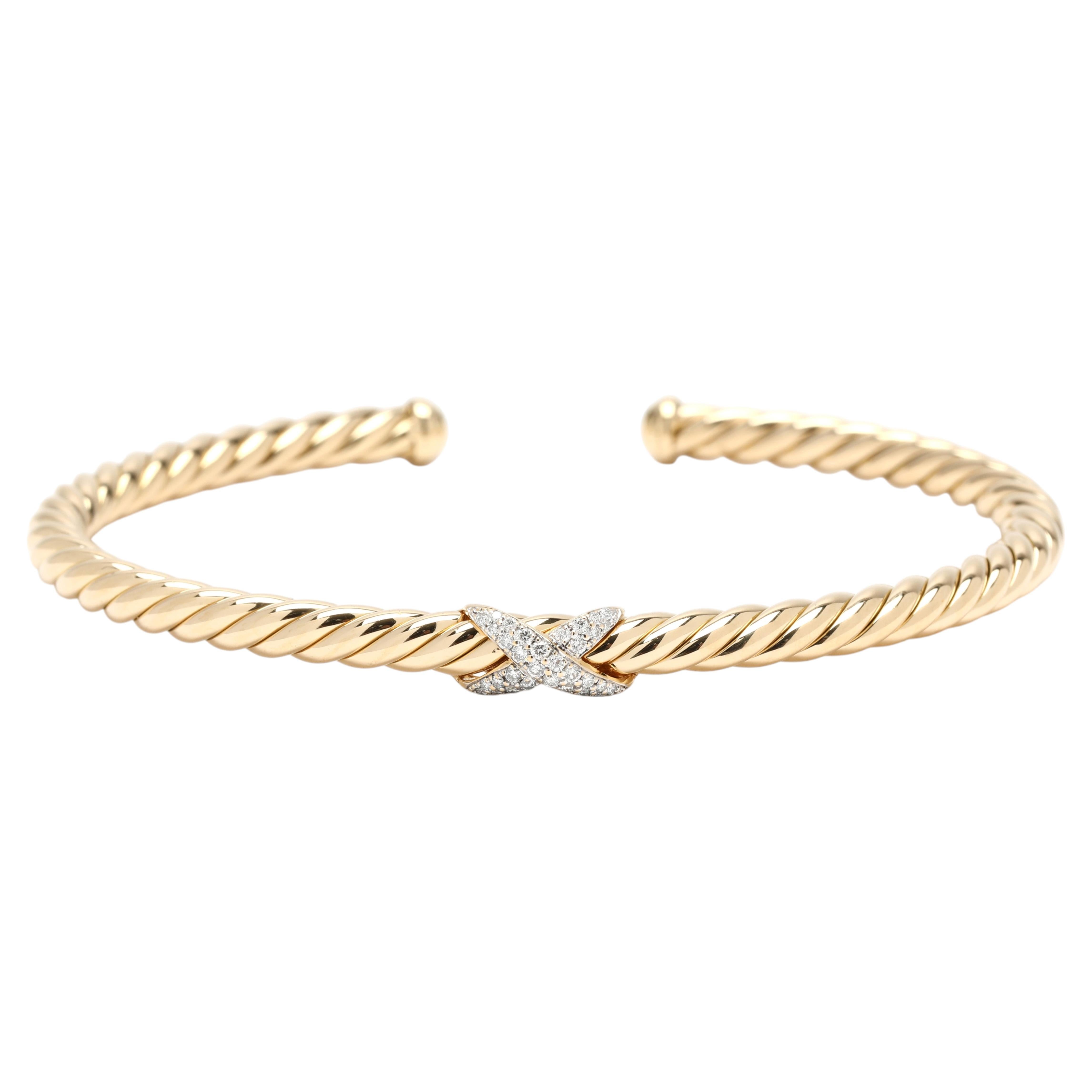 David Yurman Diamond X Criss Cross Bracelet, 18k Yellow Gold, Length 6.38 Inches